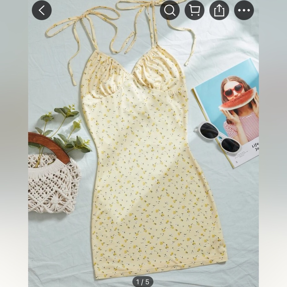Shein yellow ditsy floral mini dress size XS